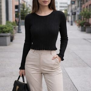 Gilli Black Stretchy Ribbed Semi-Crop Sweater | Fitted Long Sleeve NWOT